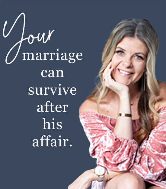 Charity smiling at the camera with the words: Your marriage can survive after his affair. | Can a marriage survive an affair